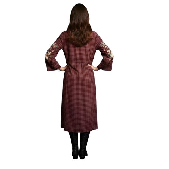 Zara Trf Outerwear Red Navy Blue Flannel Plaid Button Front Maxi Dress Duster - Picture 10 of 15